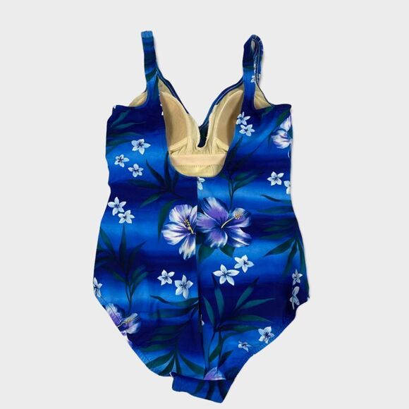 Miraclesuit One Piece Blue Tropical Floral Print Swimsuit size 10 - Picture 2 of 7